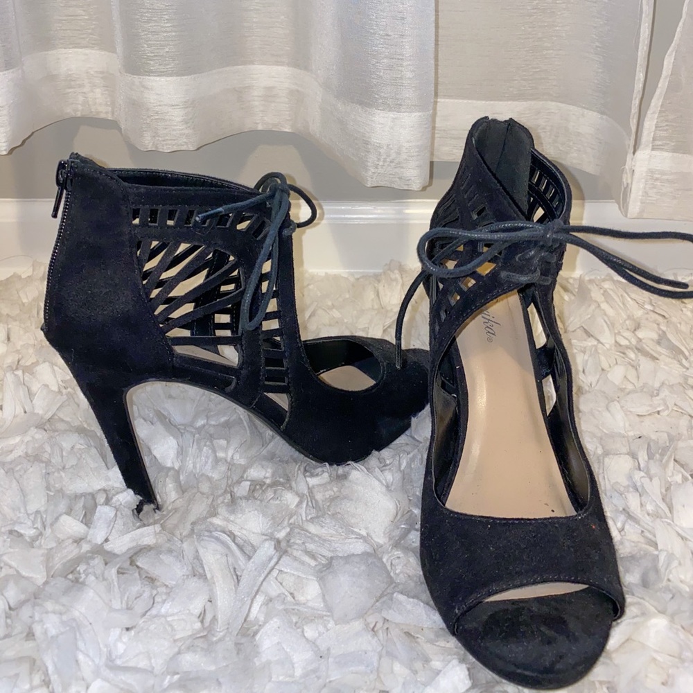 Black Suede Cut-out Heels Size 8.5